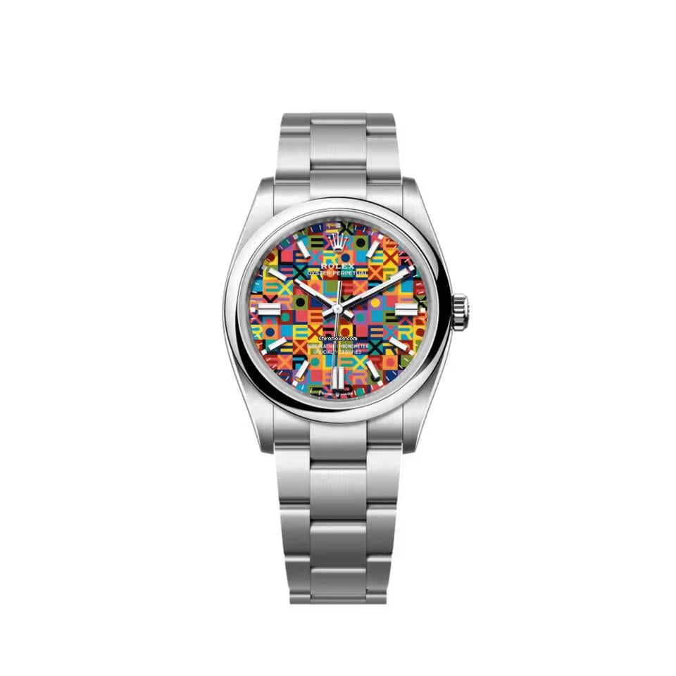 Rolex OP 36 126000 Jubilee Dial 2026 Chrono24 listing showing multicolor text celebration dial