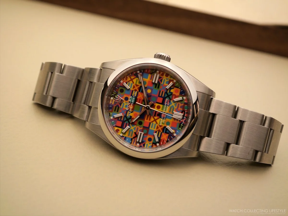 Rolex OP 36 126000 Jubilee Dial 2026 angle shot showing Oystersteel case and colorful dial