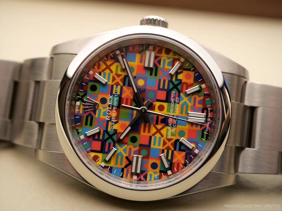 Rolex Oyster Perpetual 36 Jubilee Motif Dial ref 126000 on wrist 2026 multicolor text dial