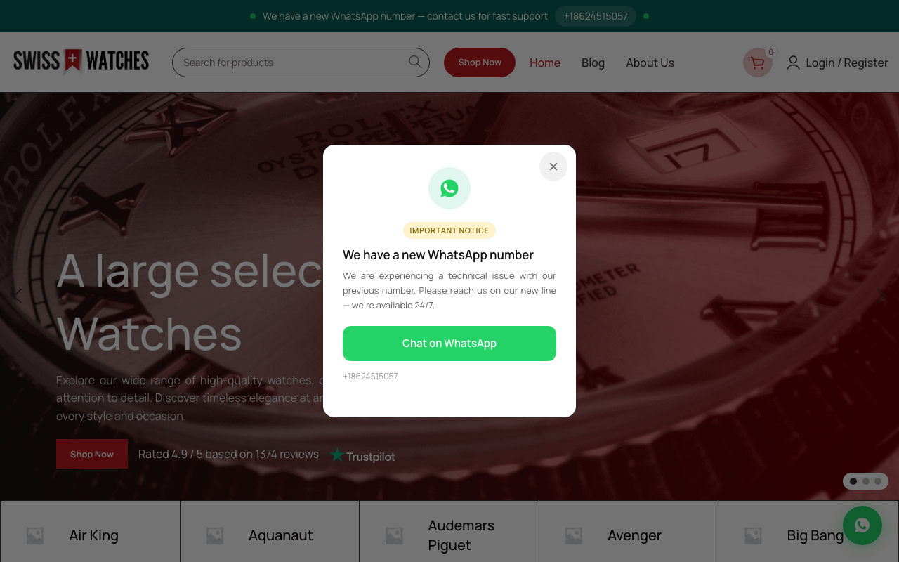 SwissSuperClone.com homepage screenshot showing Rolex replica watches